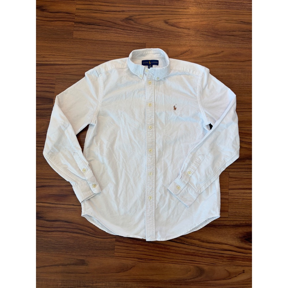 Boys Ralph Lauren white long sleeve button up shirt large 14-16